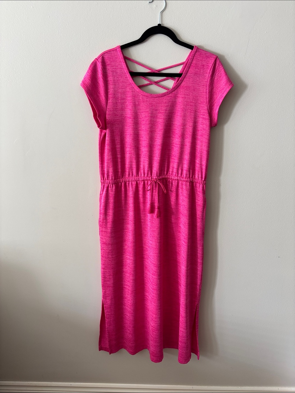 Talbots Hot Pink Midi Dress with Crisscross Back